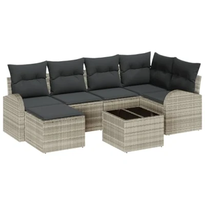 Afbeelding van vidaXL 7 delige Tuin Sofa Set met Kussens Grijs Poly Rattan