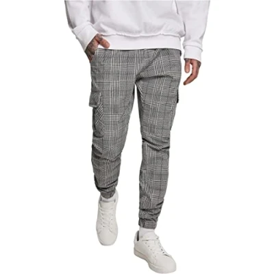 Afbeelding van Urban Classics Glencheck Cargobroek, Heren, Maat: XXL, White/black