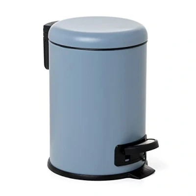 Afbeelding van TATAY Badkameremmer met pedaal van roestvrij staal, inhoud 3 liter, uitneembare binnenkant, gevoerde valsluiting, BPA vrij, blauw, afmetingen 17,5 x 22,5 25 cm