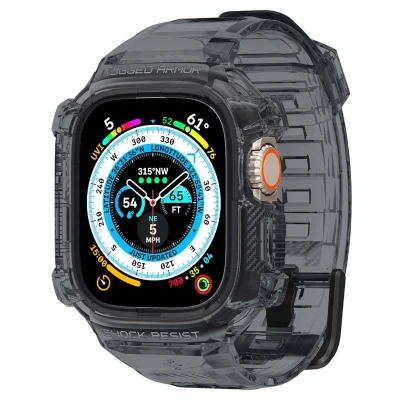 Afbeelding van Hoes: Spigen Rugged Armor Pro Case Shockproof/Valbescherming Bumper Grijs Siliconen En TPU (zacht) Smart Watch Covers