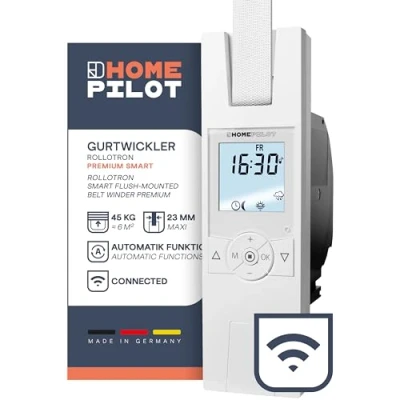 Afbeelding van HOMEPILOT bandopwinder RolloTron Premium Smart Elektrische met display voor comfortabele rolluikbediening. Home rolluik accessoires inbouw achteraf! Trekkracht: 45 kg