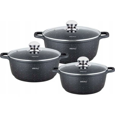 Afbeelding van Kinghoff 1606 Braadpannen set 6 delig marmeren coating