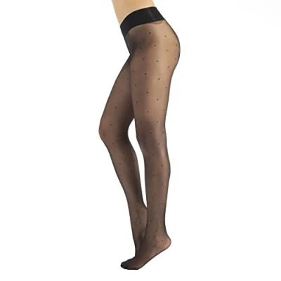 Afbeelding van CALZITALY Onzichtbare naadloze panty met of zonder stippen, S, M/L, L/XL zwart, huidskleur, blauw 15 DEN Made in Italy, Zwarte S