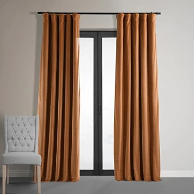 Afbeelding van HPD Signature Gordijnen, fluweel, thermische verduisteringsgordijnen, voor woonkamer, 305 cm lang (1 paneel), roedezak, isolerend, raamgordijnen, 127 x (b l), oranje (Burnt Pumpkin)