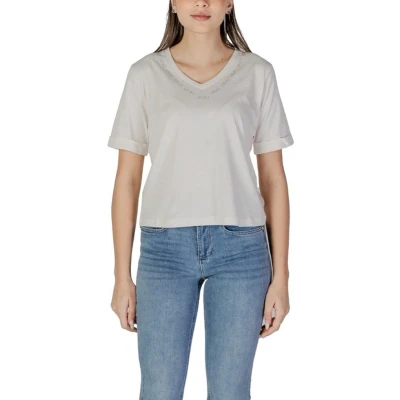 Afbeelding van Liu Jo dames T shirt met logo en strass in de kleur Gebroken wit, maat: S