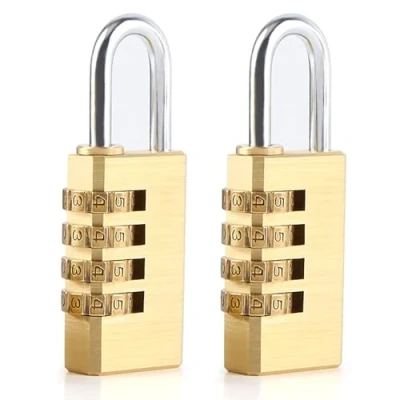 Afbeelding van Cijfersloten, goud, 2 stuks, klein hangslot met cijfercode, mini cijferslot, 4 cijferig bagageslot, lange beugel, hangslot, weerbestendig, voor deur, koffer, kluis