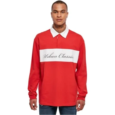 Afbeelding van Urban Classics Rugby Longsleeve Poloshirt, Heren, Maat: Small, Hugered
