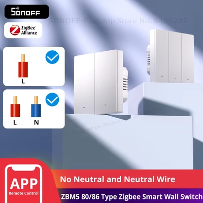 Afbeelding van SONOFF ZBM5 80/86 Type Zigbee slimme wandschakelaar ondersteunt geen neutrale en draad los te maken relaismodus Werkt met Home Assistant