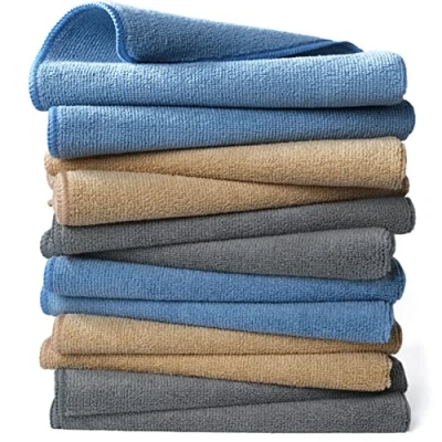 Afbeelding van Polyte Professionele microvezel schoonmaakdoeken 12 pack blauw, kameel, grijs 40,6 x cm