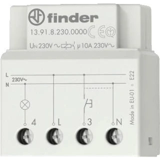 Afbeelding van Finder impulsrelais elektronisch bistabiel montage in inbouwdoos 1 maak 10a 250vac aansluitspanning 230vac geluidsarm 13 91 8 230 0000