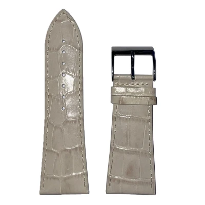 Afbeelding van Horlogeband 30mm Beige Echt leer in croco print Roestvrijstalen gesp