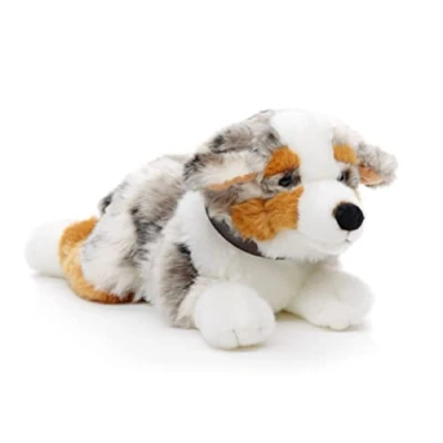 Afbeelding van Uni Toys Australische herdershond met halsband, liggend 40 cm (lengte) pluche hond, huisdier dier, knuffeldier