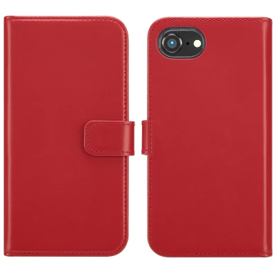 Afbeelding van iPhone SE 4 Hoesje Echt leder Selencia Bookcase Rood Telefoonhoesje