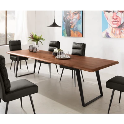 Afbeelding van DELIFE Eettafel Edge 300x100 XL acacia bruin metaal schuin Live
