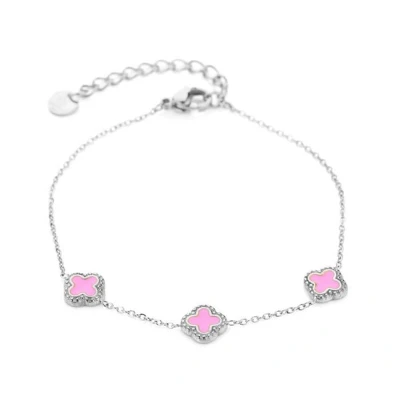 Afbeelding van Bijoutheek Armband (Sieraad) 3 Klavers Pink Zilver
