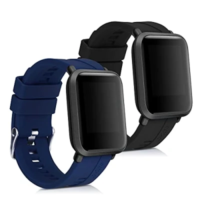 Afbeelding van kwmobile 2x horlogebandjes geschikt voor Huami Amazfit Bip / Lite bandje Smartwatch bandjes van TPU Activity tracker horloge band in zwart donkerblauw