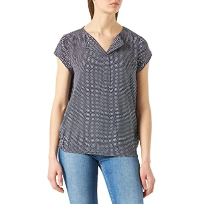 Afbeelding van TOM TAILOR Dames Blouse met allover print 1024062, 26428 Navy Geometrical Design, 36
