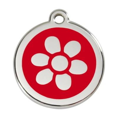 Afbeelding van Flower Red roestvrijstalen hondenpenning large/groot dia. 3,8 cm RedDingo
