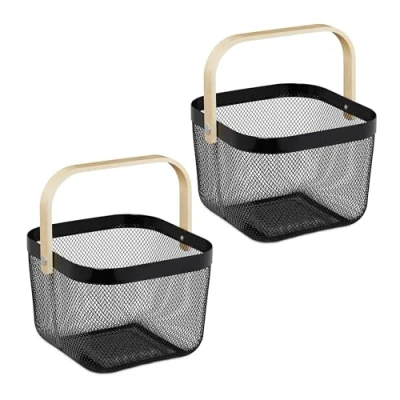 Afbeelding van Relaxdays draadmand set van 2 met hengsel 17,5 x 26 24,5 cm opbergmand
