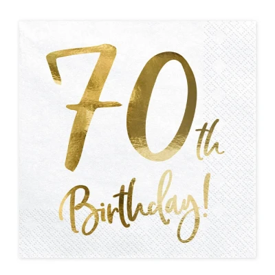 Afbeelding van Partydeco Servetten 70th birthday wit (20 stuks)