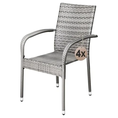 Afbeelding van Casaria Tuinstoelen Set van 4 Weer en UV bestendig 90x56x60cm Grijs