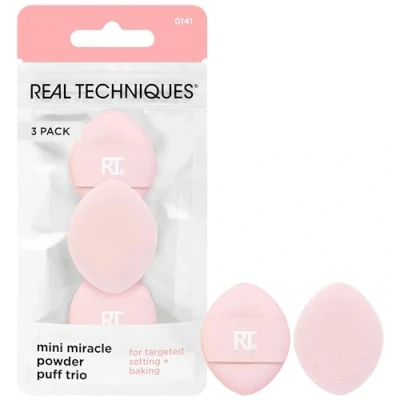 Afbeelding van REAL TECHNIQUES Mini Miracle Powder Puff Trio, voor het zetten en bakken, Make up los geperst poeder, gerichte instelling onder ogen op vlekken, reisvriendelijk herbruikbaar, 3