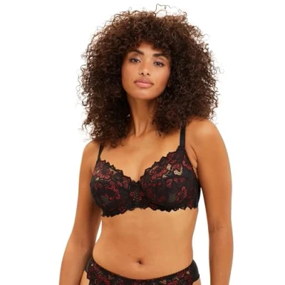Afbeelding van SANS COMPLEXE BH met beugels van kant arum glitter dames Zwart en rood pailletten 100E, glitter, 85E