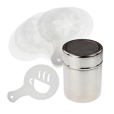 Afbeelding van Chocolade Shaker met 16 delige Koffie Stencils Set voor Liefhebbers Decoreren Cappuccino Latte Warme Cacao Cake Ontwerp Decoratie Duster