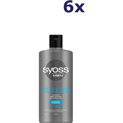 Afbeelding van 6x Syoss Men Shampoo Clean and Cool 440 ml