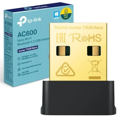 Afbeelding van TP Link AC600 Nano Wi Fi Bluetooth 4.2 USB adapter, dual band draadloos, ondersteunt Windows 11/10/8.1/8/7 voor wifi, 11/10/8.1/7 Bluetooth, WPA3 Security, Plug and Play (Archer T2UB