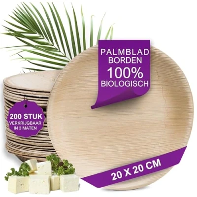 Afbeelding van Waipur Bio Palmblad Borden 200x Rond Ø 20cm Composteerbaar Eersteklas Wegwerpservies Milieuvriendelijke Wegwerpborden vergelijkbaar met Bamboe Servies