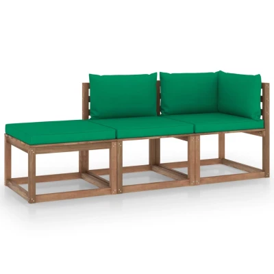Afbeelding van 3 delige Loungeset pallet met kussens geïmpregneerd grenenhout