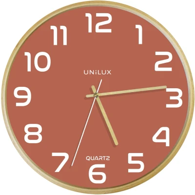 Afbeelding van Unilux wandklok Baltic, diameter 30,5 cm, houten frame, roze klokken