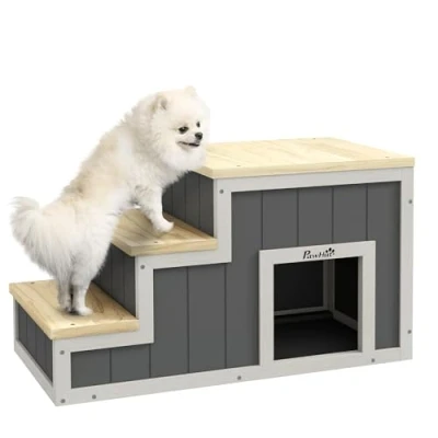 Afbeelding van PawHut Haustiertreppe mit kleiner Hundehütte im Inneren D06 197V00
