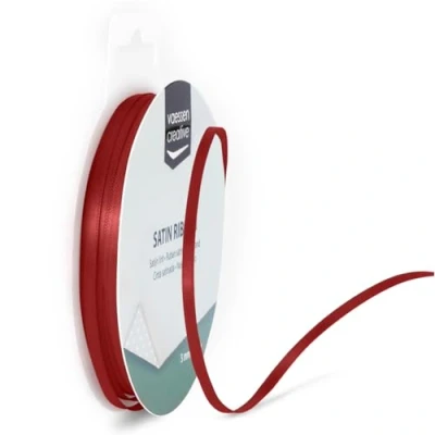 Afbeelding van Vaessen Creative 301002 0009 Satijnen lint rood, 3 mm x 10 meter, lint, decoratief cadeaulint en stoffen voor bruiloft, doop verjaardagscadeaus,