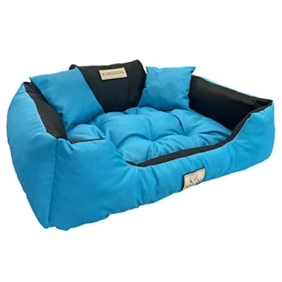 Afbeelding van KingDog Honden en kattenbed met twee kussen Wasbaar Buitenmaat 115x145cm Blauw
