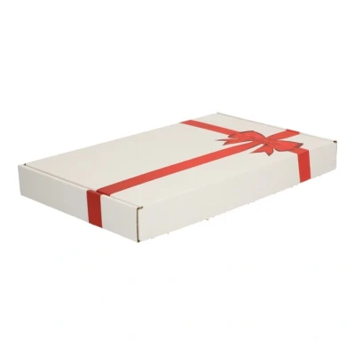 Afbeelding van 50x Brievenbusdoos A5 met rode strik en bovenklep 255 x 160 28 mm E golf (± 1,5 mm) Karton Universele verzenddozen