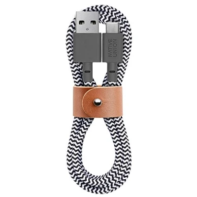 Afbeelding van Native Union riem Kabel USB C naar A 1,2 m Ultra sterke hoge snelheid oplaadkabel met lederen compatibel iPhone 15, Samsung Galaxy Z Fold 5, Flip 5 / S23 Ultra, iPad Pro (Zebra)