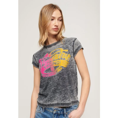 Afbeelding van Superdry FADE ROCK Graphic Capped Sleeved Tshirt print, Dames, Maat: 36, Jet black