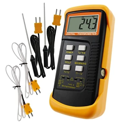 Afbeelding van Digitale 2 kanaals K type thermometer met 4 thermokoppels (bedraad en roestvrij staal), 50 1300 C ( 58 2372 F) Handheld desktop Hoge temperatuur Kelvin schaal Dubbele meetmetersensor