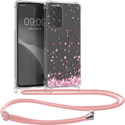 Afbeelding van kwmobile telefoonhoesje geschikt voor Samsung Galaxy A53 5G Hoesje met telefoonkoord Back cover smartphone Case in poederroze / donkerbruin transparant