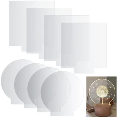 Afbeelding van 8 stuks transparante acrylplaten, acryl, 2 mm, ronde vierkante plaat voor led lichtbasis, teken, knutselprojecten, handwerk