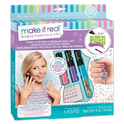 Afbeelding van Make It Real Zeemeerminnen manicureset met nagellak, pennen en stickers! Kunst knutselsets voor kinderen Knutselen meisjes