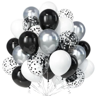 Afbeelding van Teselife zwart wit en zilver ballonnen, 30 stuks cm confetti ballon met lint mannen vrouwen baby shower verjaardag bruiloft prom afstuderen verloving