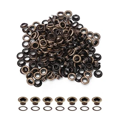 Afbeelding van 100 STKS Tule Kit Metalen Messing Grommets Oogjes met Wasmachine Schoen Kleding Canvas Leer DIY Projecten, 4mm Binnendiameter(Bronzen)