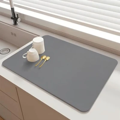 Afbeelding van SOQKEEN Afwasdroogmat voor aanrecht, 16 &quot;x 12&quot; antislip keuken absorberende afvoermat sneldrogende koffiemachine mat aanrecht beschermer koffiebar gootsteen werkblad lichtgrijs