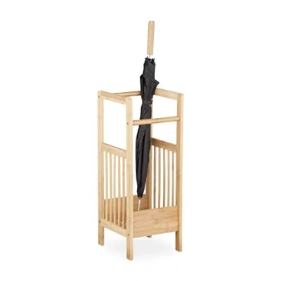 Afbeelding van Relaxdays paraplubak bamboe, 2 grepen, vierkant, H x B D: ca. 64 25 26,5 cm, wandelstokken, parapluhouder, natuur