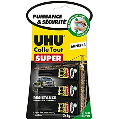 Afbeelding van UHU super sterke secondelijm: supersterke secondelijm, snel en supersterk, oplosmiddelvrij, transparant, mini tubes 3 x 1 g