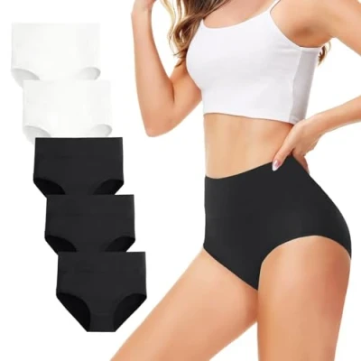 Afbeelding van TUUHAW Onderbroeken dames ondergoed 5 pack slip korsetbroek katoen hoge taille ademend, 3 x zwart + 2 wit, XL