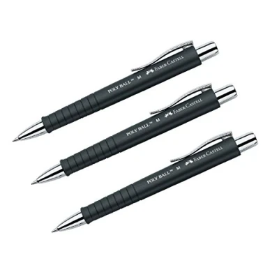 Afbeelding van Faber Castell, POLY BALL 241199 balpen, 0,5 mm M, ergonomische driehoekige vorm, anti slip schacht, met metalen clip, onuitwisbaar zwart (3 stuks)